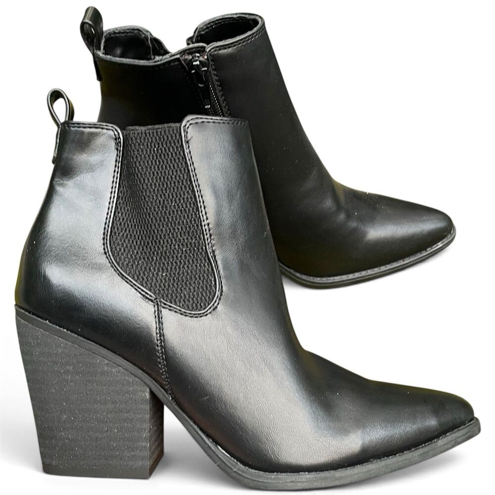 Naturalizer SOUL Micah Chelsea Boots Black Pointed Toe Block Heel Size 7